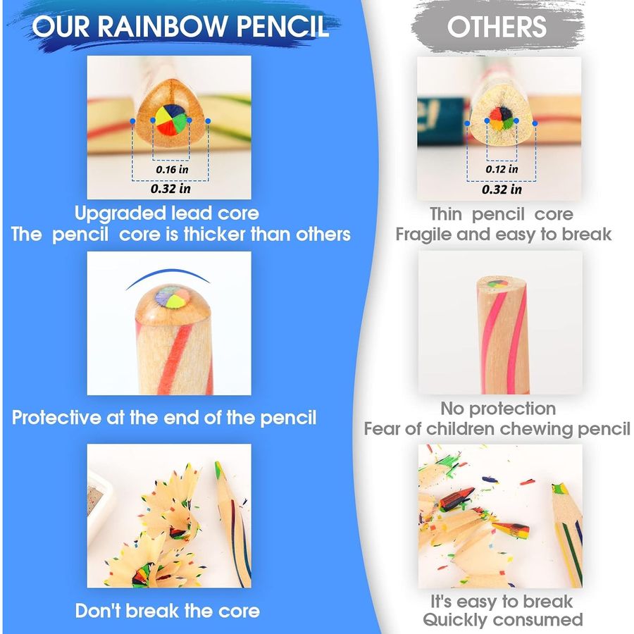 ThEast 4-in-1 Rainbow Pencils, 10 Pack, Natural Wood — view 2