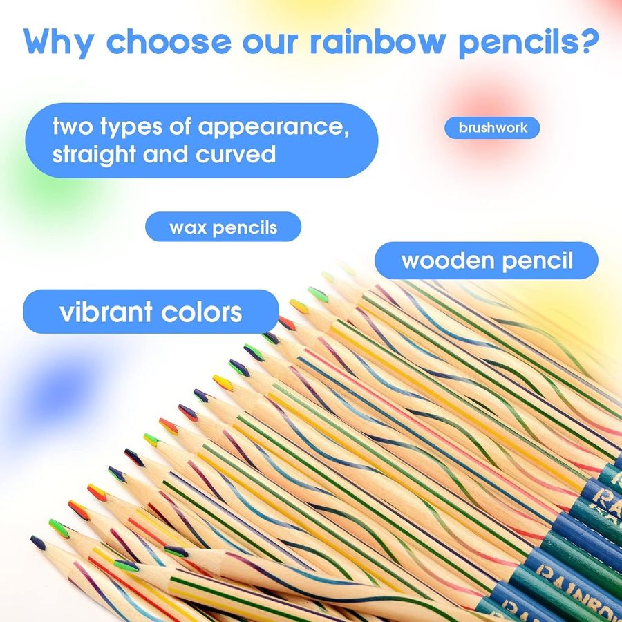 ThEast 4-in-1 Rainbow Pencils, 10 Pack, Natural Wood — view 4
