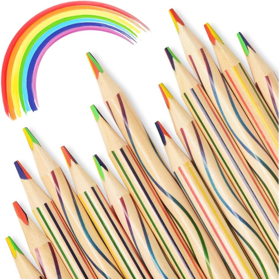 ThEast 4-in-1 Rainbow Pencils, 30 Pack, Natural Wood