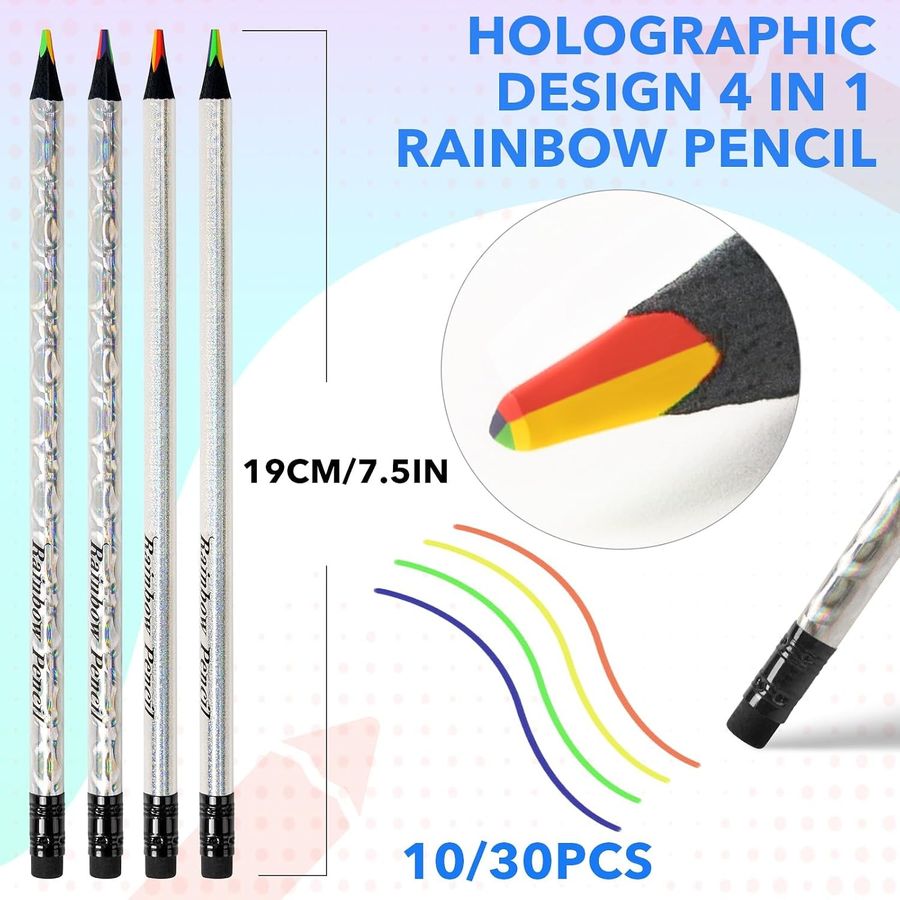 ThEast Holographic 4-in-1 Rainbow Pencils, 30 Pack, Black Wood — view 2