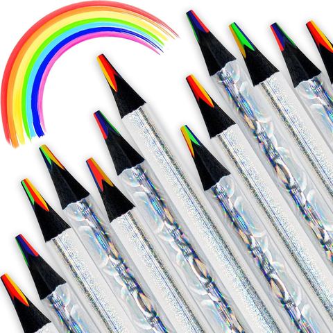 ThEast Holographic 4-in-1 Rainbow Pencils, 30 Pack, Black Wood