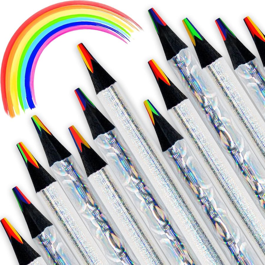 ThEast Holographic 4-in-1 Rainbow Pencils, 30 Pack, Black Wood