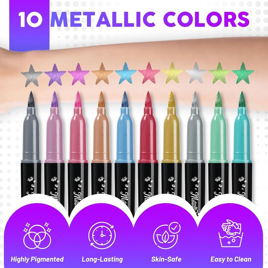 ThEast Metallic Face & Body Paint Markers, 10 Colors — view 2