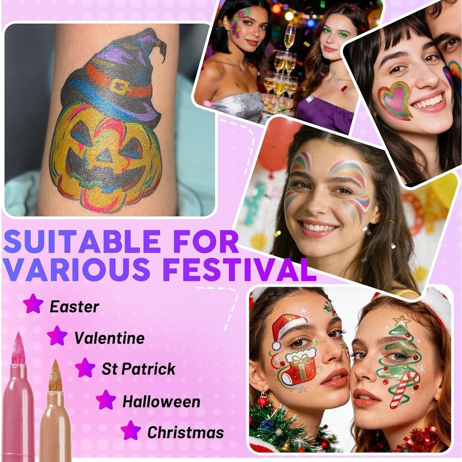 ThEast Metallic Face & Body Paint Markers, 10 Colors — view 5