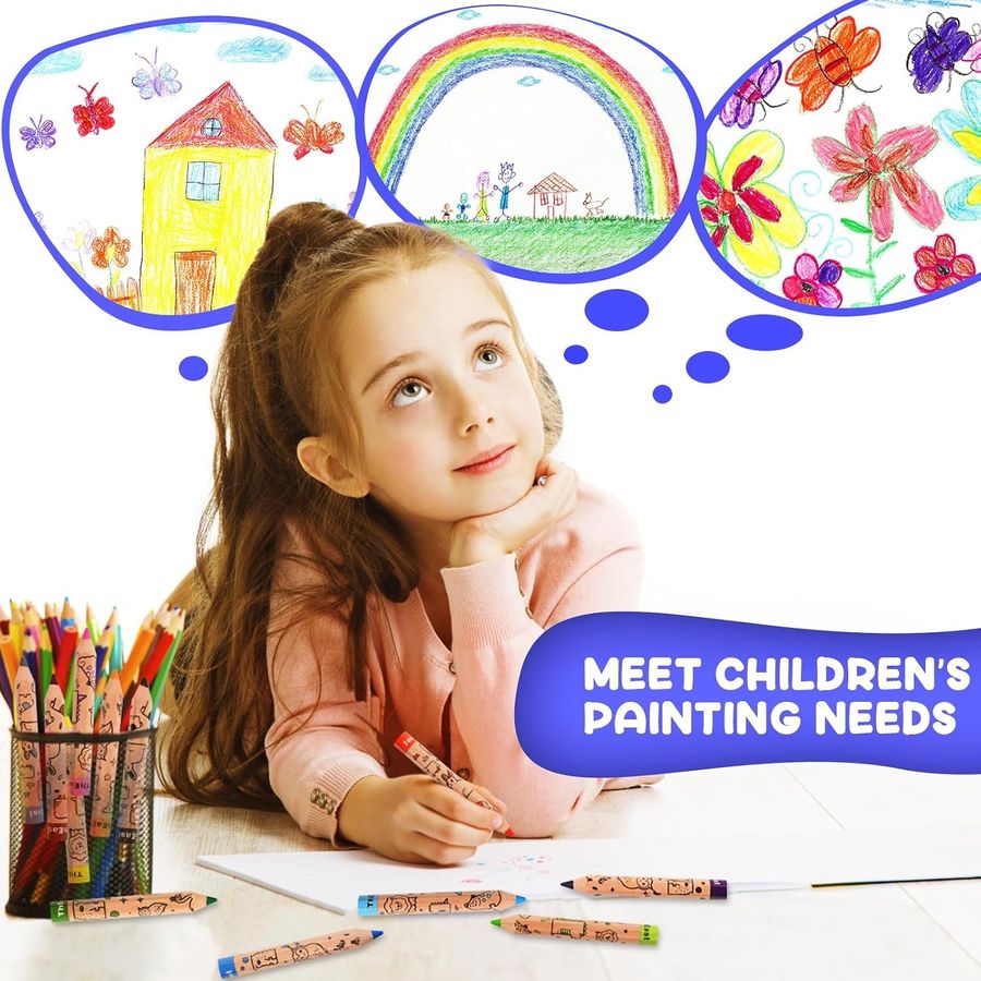 ThEast Short Thick Toddler Colored Pencils, 24 Count (2 Sets), Animal Doodle Barrels — view 5