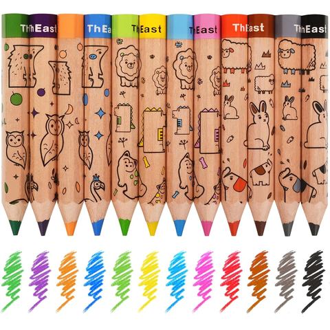 ThEast Toddler Colored Pencils, 12 Colors, Animal Doodle Barrels
