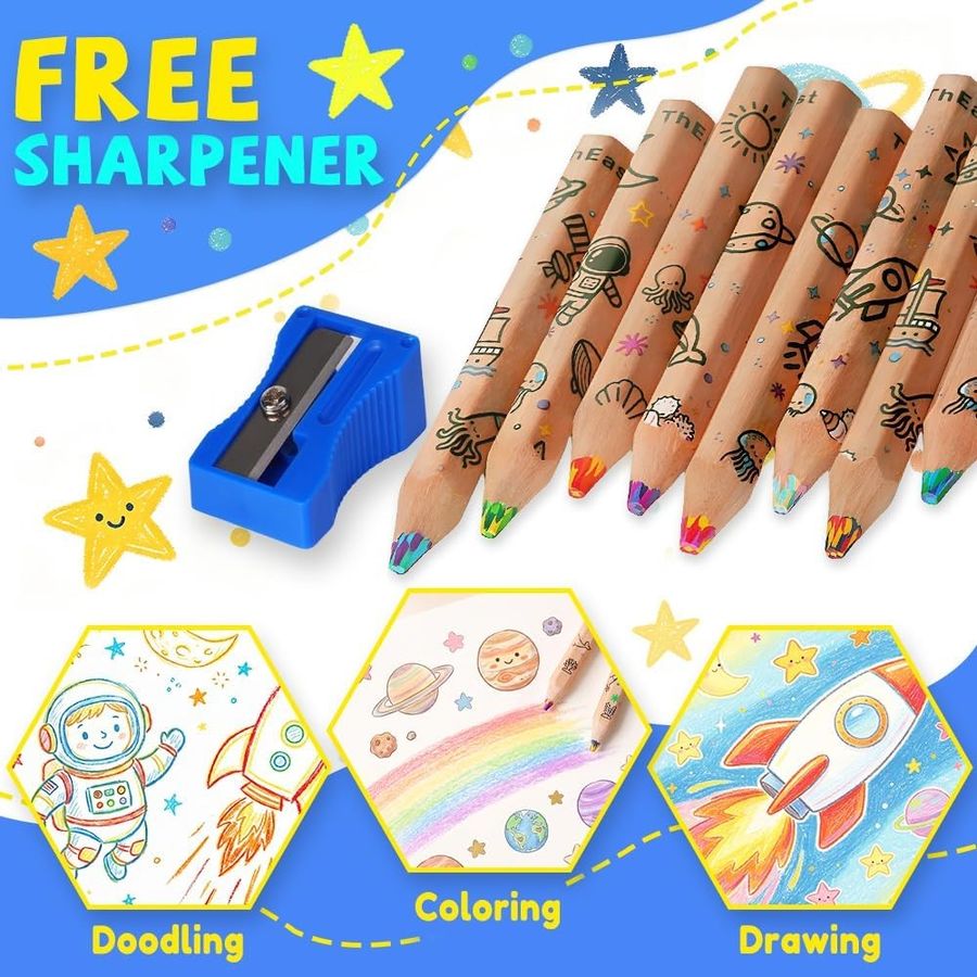 ThEast Toddler Rainbow-Core Colored Pencils, 12 Count, Space & Ocean Barrels — view 4