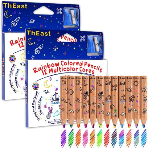 ThEast Toddler Rainbow-Core Colored Pencils, 24 Count (2 Boxes)