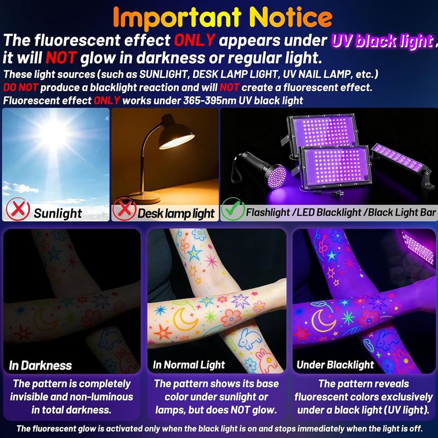 ThEast UV Blacklight Neon Face & Body Paint Markers, 8 Colors — view 4